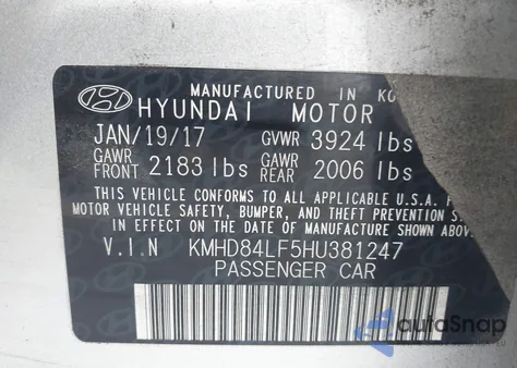 2017 Hyundai Elantra Se from USA, damaged, VIN KMHD84LF5HU381247